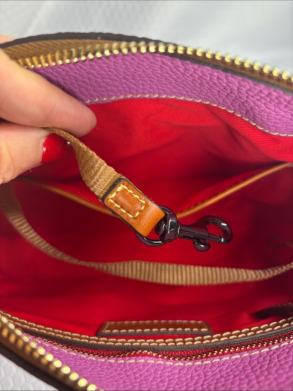 Dooney & Bourke Pink Crossbody Leather Bag with Brown Trim - Picture 9 of 10